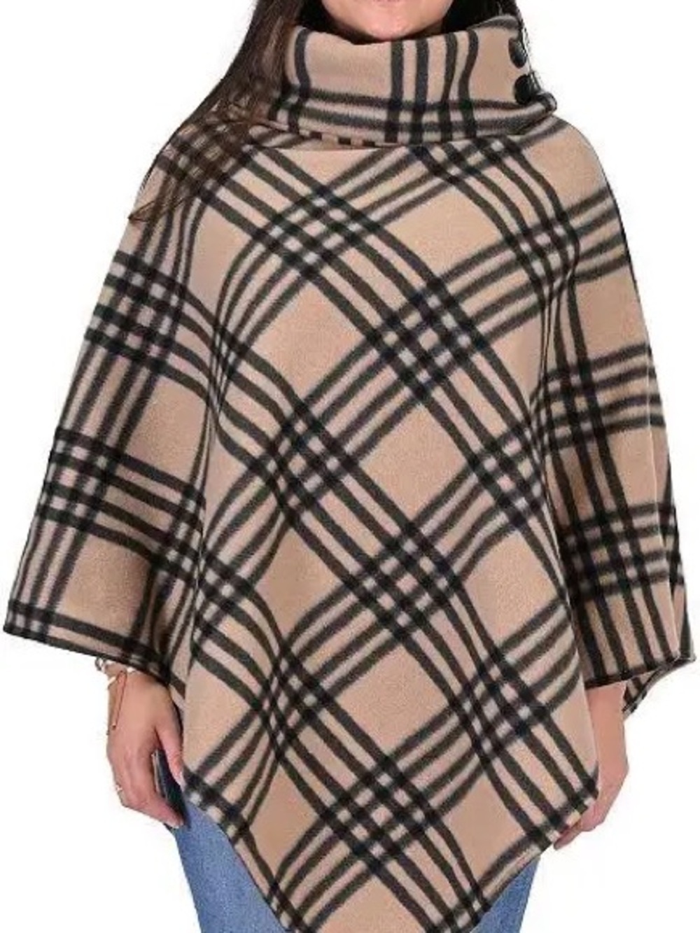 Le Moda | The Charlotte Plaid Cowl Neck Poncho